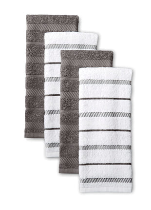 KitchenAid Albany Kitchen Towel 4-Pack Set, Charcoal Grey/White, 16"x26"