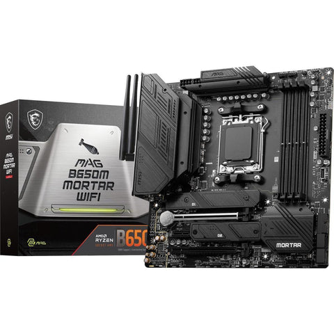 MSI MAG B650M Mortar WiFi Gaming Motherboard (AMD Ryzen 9000/8000/7000 Series Processors,AM5,DDR5,PCIe 4.0,M.2 Slots,SATA 6Gb/s,USB 3.2 Gen 2,HDMI/DP,Wi-Fi 6E,Bluetooth 5.3,2.5Gbps LAN,mATX)