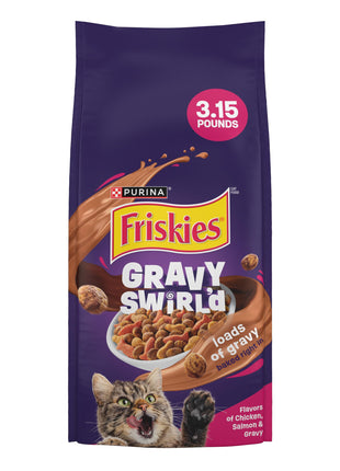 Purina Friskies Gravy Swirlers With Flavors of Chicken, Salmon and Gravy Dry Cat Food - 3.15 lb. Bag