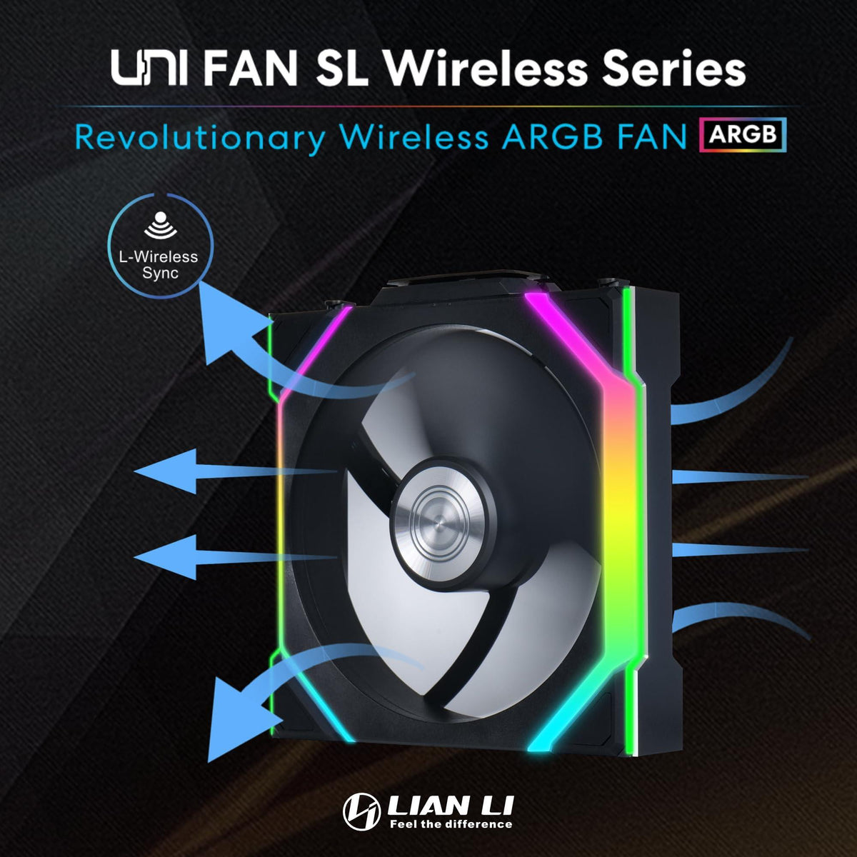 Lian Li UNI Fan SL Wireless (Reverse Blade) 120mm ARGB Fan - Single Pack - 2.4 GHz Wireless Signal for RGB & Fan Control - Daisy-Chain Design - Controller NOT Included & Required - Black (12RSL1W1B)