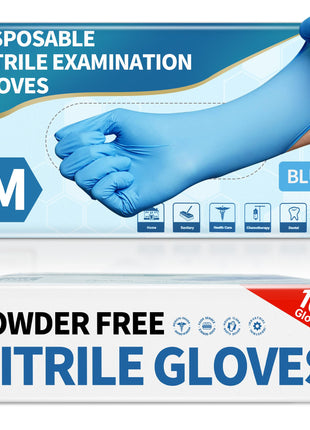 Medguy Powder-Free Nitrile Exam Gloves, 4.5 Mil, 100 Pcs Blue Disposable Latex-Free Food-Safe Medical Cleaning Cooking Gloves (Medium)