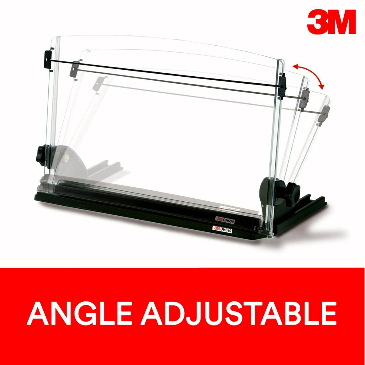 3M Adjustable Document Copy Holder, In-line with Monitor Minimizing Head and Neck Movement, 150 Sheet Capacity Holds Sheets to Books, Elastic Line Guide Keeps Pages Open, 14" Wide, Black (DH630) - Black/Clear