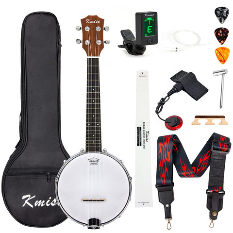 Kmise Concert Size Banjolele, 23'' Sapele 4 Strings Portable Mini Banjo Ukulele, With Gig Bag, Tuner, Banjos Strap, Strings, Piezo Pickup, Picks, Ruler, Wrench, Bridge Beginner Kit for Professionals