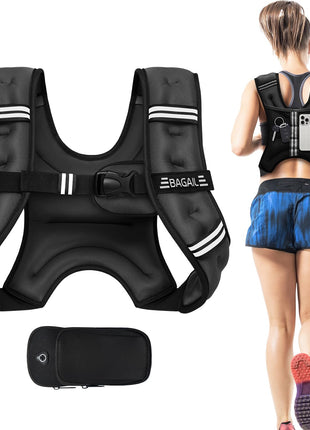 BAGAIL Comfort-Fit Weighted Vest for Woman, Even Weight Distribution, Faster Weight Loss, No-Chafe or Bounce for Walking & Running with Detachable Phone Pouch & Reflective Stripes (Available 5-30lbs)