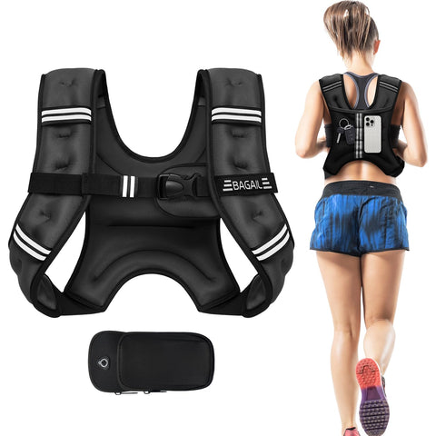 BAGAIL Weighted Vest, 5lbs/8lbs/10lbs/12lbs/15lbs/20lbs/25lbs/30lbs Weight Vest with Detachable Phone Pouch, Rucking Vest for Women, Men, Walking, Weight Loss, Training, Running