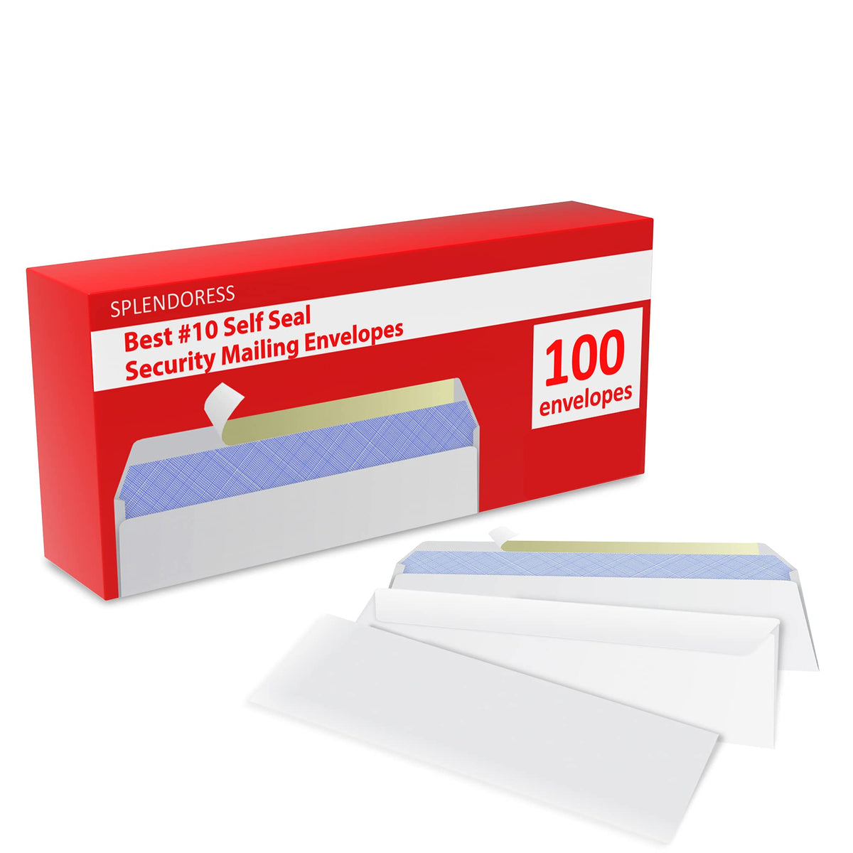 #10 Envelopes Letter Size Self Seal | 100 Business Mailing Security Peel and Sealing Envelope | 100% Tinted | no 10 White Windowless Legal Regular Plain Envelops Pack | 4-1/8 x 9-1/2 Inches | 24 LB