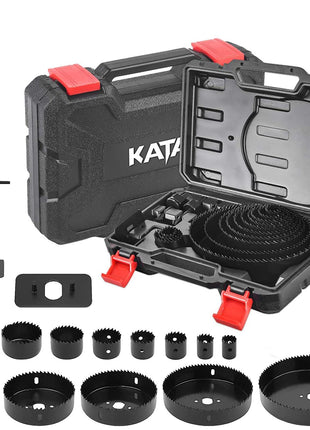 KATA Hole Saw Set 20PCS Hole Saw Kit with 3/4 inch-6 inch(19-152mm) 13PCS Saw Blades, 2 Mandrels, 3 Drill Bits, 1 Installation Plate, 1 Hex Key, Ideal for Soft Wood, Plywood, Drywall, PVC
