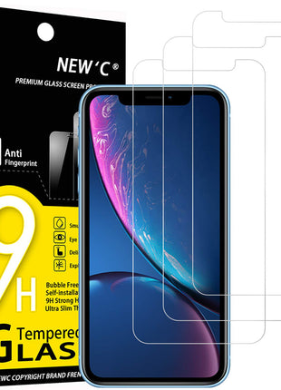 NEW'C 3 Pack Designed for iPhone 11 and iPhone XR Screen Protector (6.1 inch), Enhanced Tempered Glass Protection, Case Friendly Anti Scratch Bubble Free Ultra Resistant