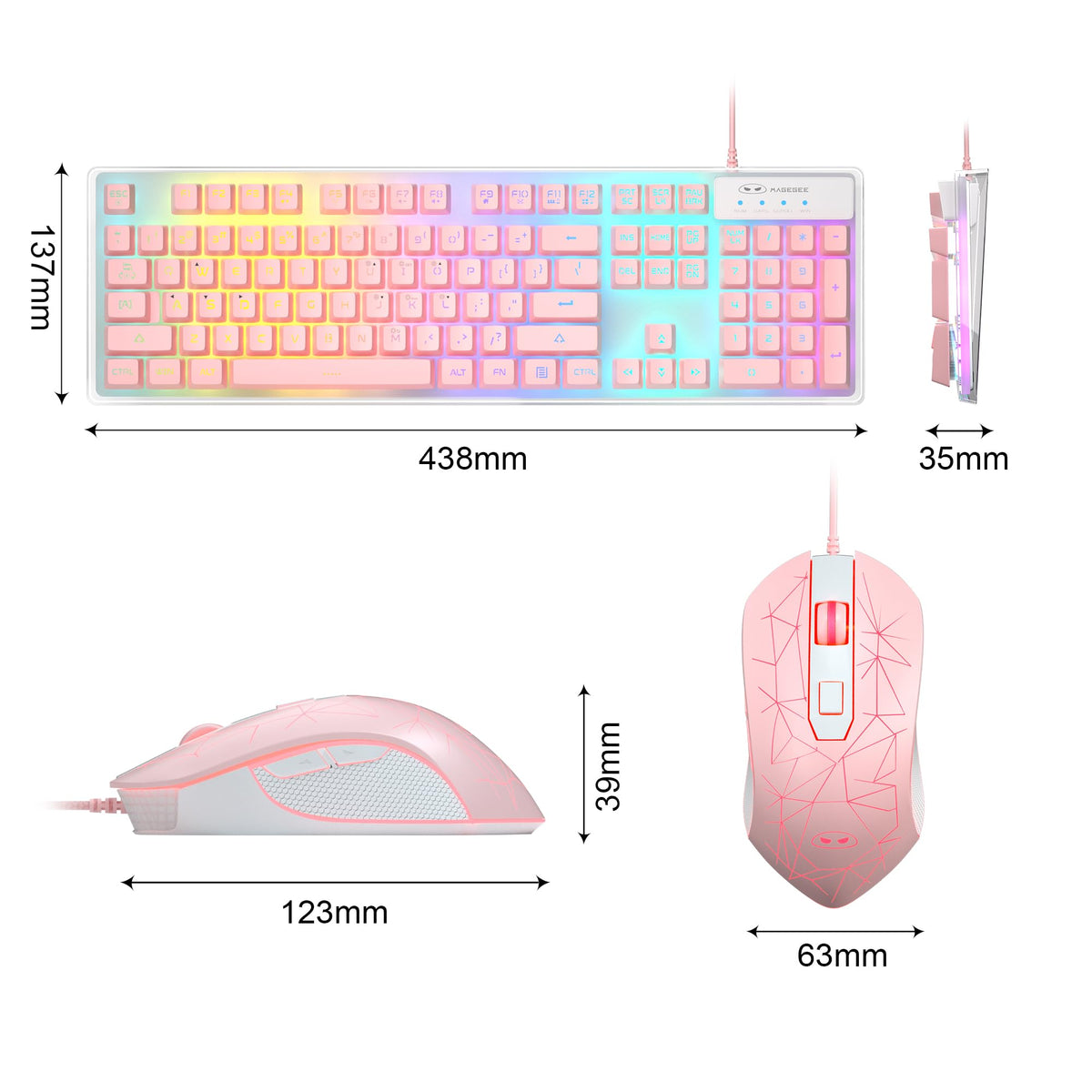Gaming Keyboard and Mouse Combo, K1 RGB LED Backlit Keyboard with 104 Keys Computer PC Gaming Keyboard for PC/Laptop (Pink)