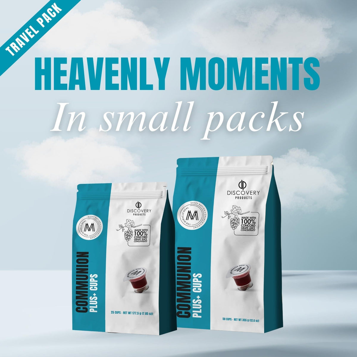 Travel Pack - Pre-Filled Communion Plus Cup - Bag of 50 with Wafer and 100% Concord Grape Juice