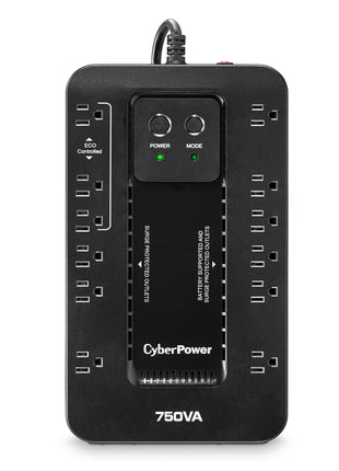 CyberPower EC750GTAA Ecologic UPS Battery Backup and Surge Protector, 750VA/450W, 12 Outlets, ECO Mode, Compact Uninterruptible Power Supply, TAA Certified