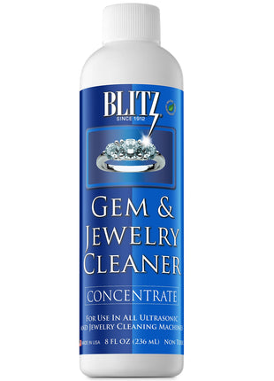 Blitz Gem & Jewelry Cleaner Liquid Concentrate for Gold, Silver, & Platinum Jewelry Cleans Non-Porous, Precious & Semi-Precious Stones. Non-Toxic, Non-Abrasive, & Planet Friendly Made in USA 8oz