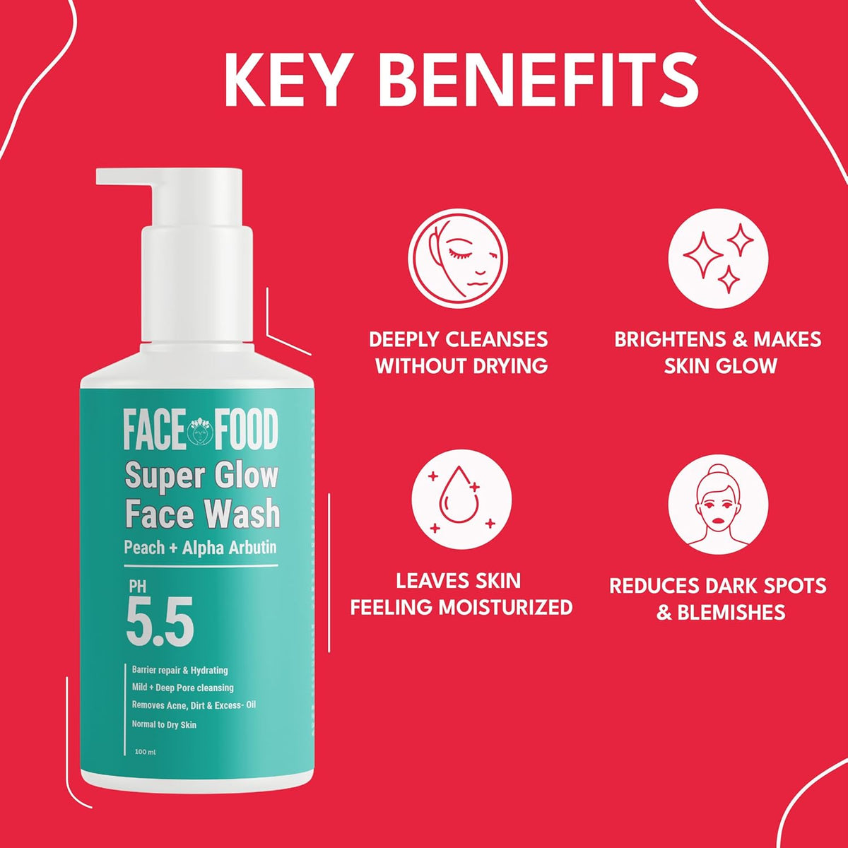 Face Food Organics Super-Glow Facewash+Mask | For Men & Women | Oily, Dry, Acne-Prone, Combination Skin | Dark Spot Reduction | Cleanses, Brightens, And Revitalizes | 100Ml