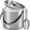 Ice Bucket (3 Liter) Stainless Steel Double Wall Insulated Ice Bucket with Lid & Scoop, Ice Buckets for Parties, Handle, Keeps Ice Cold for Hours, Great for Wine, Champagne, Cocktails (Silver)
