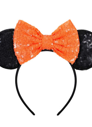 FANYITY Mouse Ears, Sequin Mouse Ears Headband for Girls Women Halloween Birthday Party (Orange Bow)