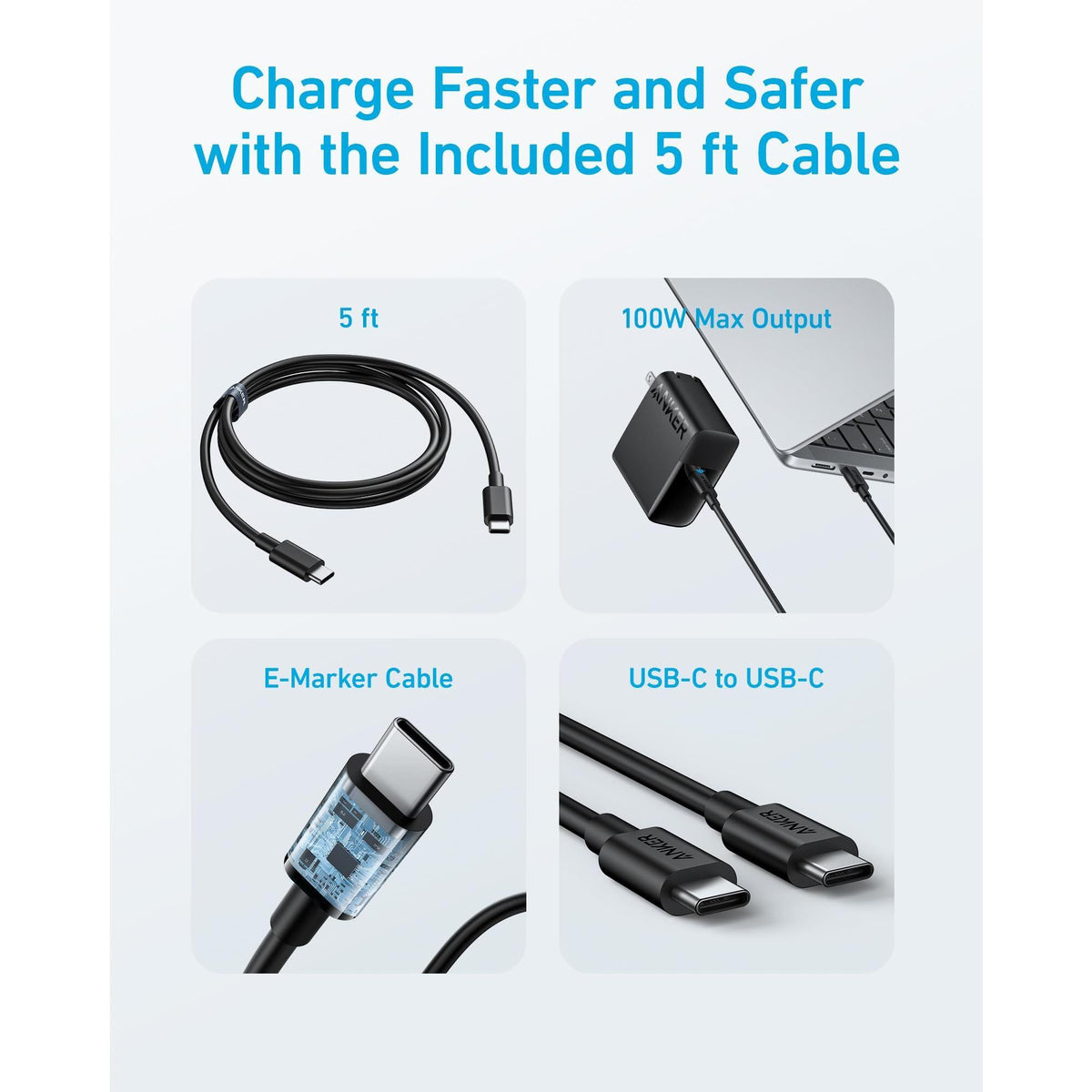 Anker MacBook Charger, Compact and Foldable 100W USB C Charger for MacBook Air, Samsung Galaxy, iPad Pro, and More, 5FT USB C Cable Included