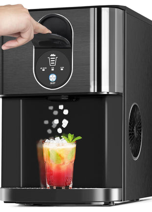 Cowsar Nugget Ice Maker Countertop, 44lbs/24H Soft Chewable Pellet Ice Maker Machine Dispenser with Water Reservoir, Self-Cleaning, Pebble Ice Machine for Home Kitchen, Office, Black Stainless
