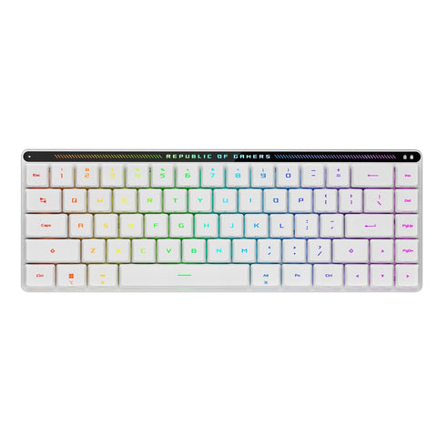ASUS ROG Falchion RX Low Profile 65% Wireless Gaming Keyboard with ROG RX Blue Low-Profile switches, tri-Mode Connection, Protective Cover, Silicone dampening Foam, Touch Panel, and MacOS Support.