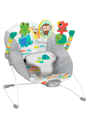 Bright Starts Playful Paradise Comfy Baby Bouncer Seat with Soothing Vibration and Toys, Unisex, 0-6 Months