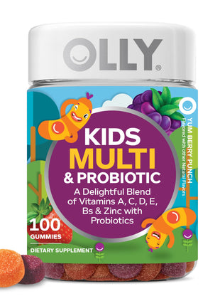 OLLY Kids Multivitamin & Probiotic Gummy, Digestive Support, Vitamins A, D, C, E, B, Zinc, Chewable Supplement, Berry Flavored, 50 Day Supply - 100 Count