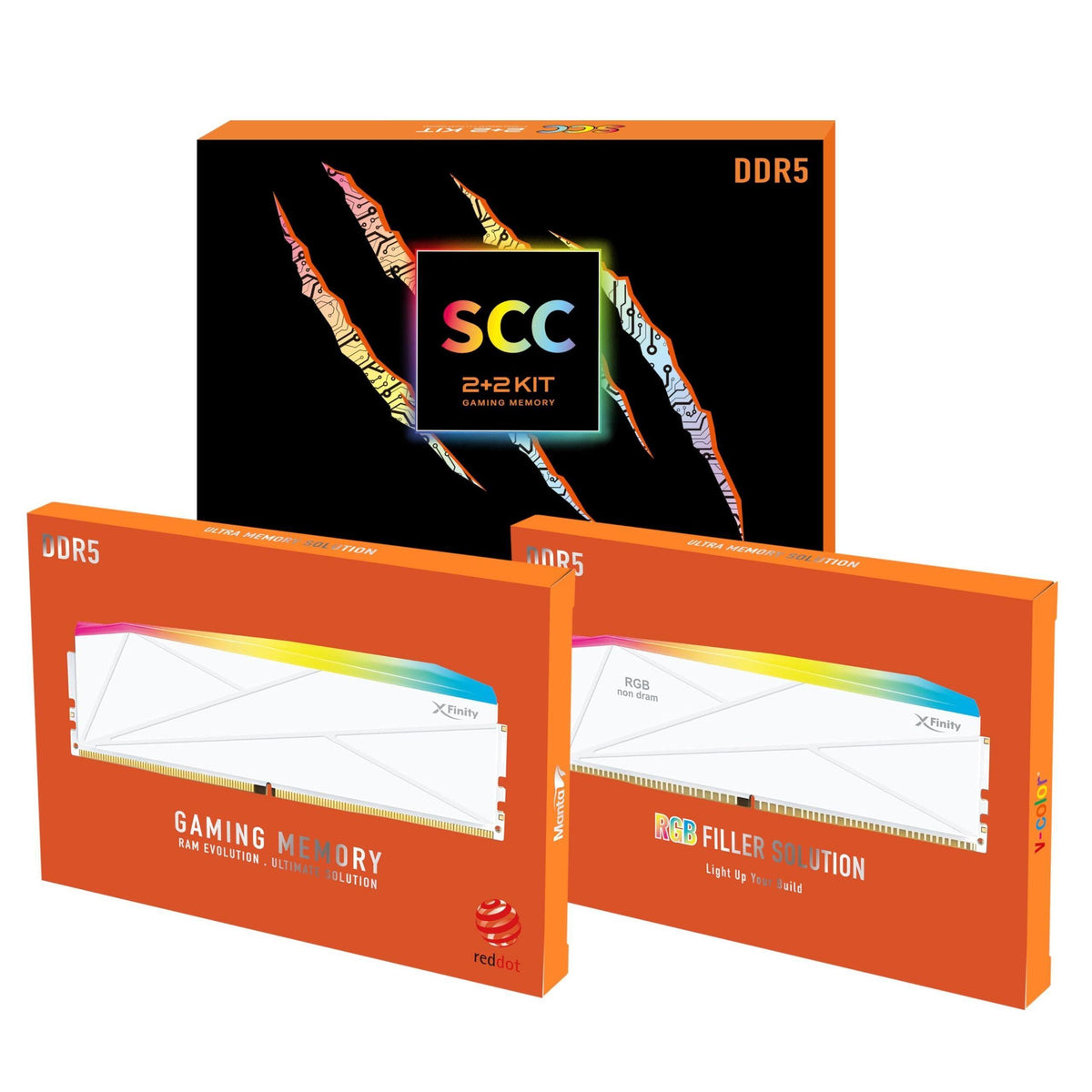 V-Color DDR5 SCC KIT 2+2 Manta XFinity 48GB(24GBx2) 7600MHz with RGB Filler kit CL36 1.4V SK Hynix IC RGB Gaming Desktop Upgrade RAM Memory Module - White (TMXFL2476836WW-DW)