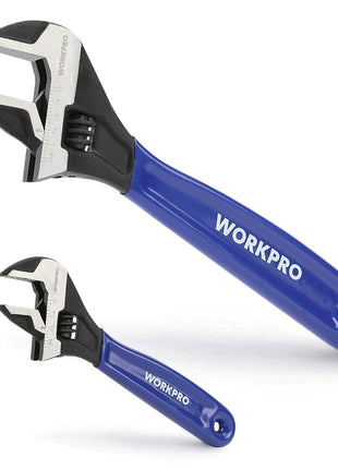 WORKPRO 2-Piece Adjustable Wrench Set, 6-Inch & 10-Inch Wide Jaw Black Oxide Wrench, Cr-V Steel, Metric & SAE Scales, Max Jaw Opening 15/16 inch & 1-5/16 inch, for Home Repairs, Plumbing, Garage Work