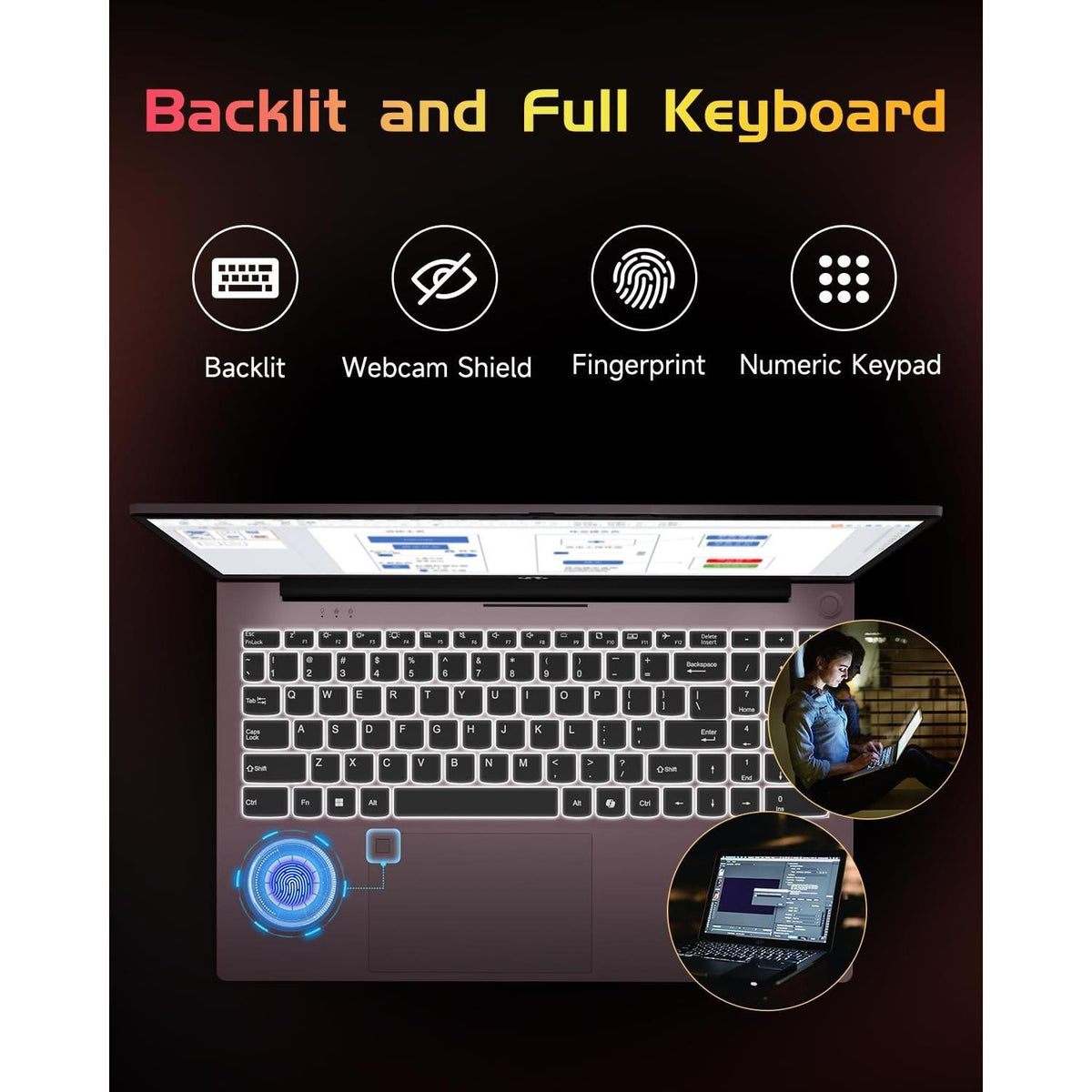 NIMO 15.6 IPS FHD-Laptop, 16GB RAM 1TB SSD Intel Pentium Quad Core N100, Computer with Backlit Keyboard Fingerprint (Beat to i3-1115G4 Up to 3.4GHz) Laptops for Student, Win 11 Rose Gold