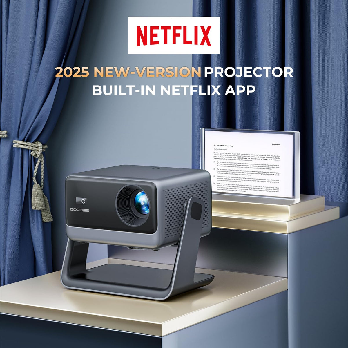 Goodee Viedo Projector With Wifi And Bluetooth, Smart Movie System/ Dolby Audio/ Auto Focus & Keystone Portable Projector, 4k Video Decode & 1080p Native For Home Theater / Outdoor