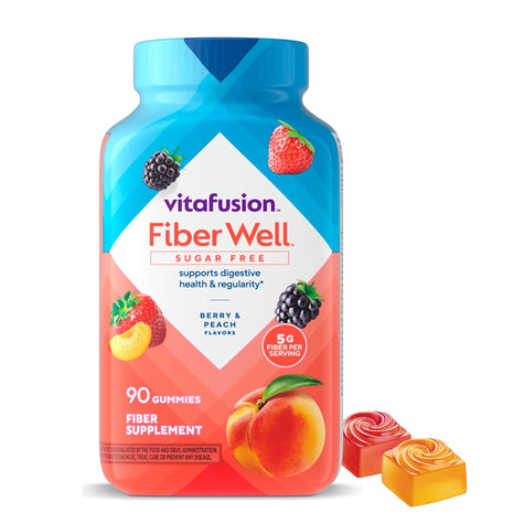 Vitafusion Fiber Well Gummies for GLP-1 Support | 5mg | 90 Count | Sugar Free Adult Gummy | Vitamins For Women & Men | Berry & Peach Flavors | Gluten Free Formula