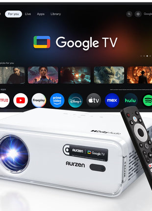 Aurzen EAZZE D1G 4K Supported Google TV Smart Projector with WiFi & Bluetooth, Auto Focus & Keystone, Dolby Audio, Zoom, Movie, Portable Mini Projector for Home & Outdoor Use