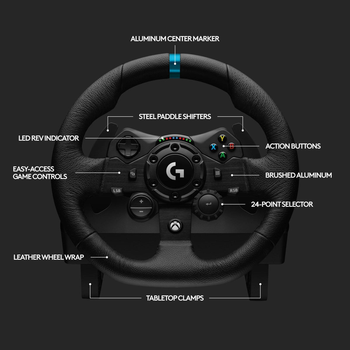 Logitech G923 Racing Wheel and Pedals for Xbox Series X|S, Xbox One and PC featuring TRUEFORCE up to 1000 Hz Force Feedback, Responsive Pedal, Dual Clutch Launch Control, and Genuine Leather Wheel Cover