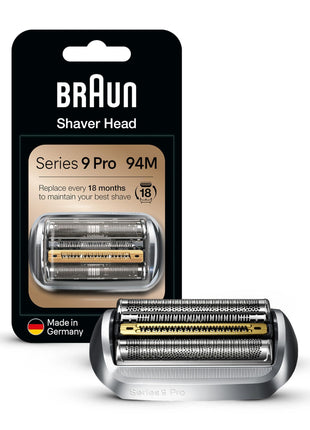 Braun Shaver Head Replacement Part 94M Silver, Compatible with Series 9 Pro and Series 9 Electric Razors for Men