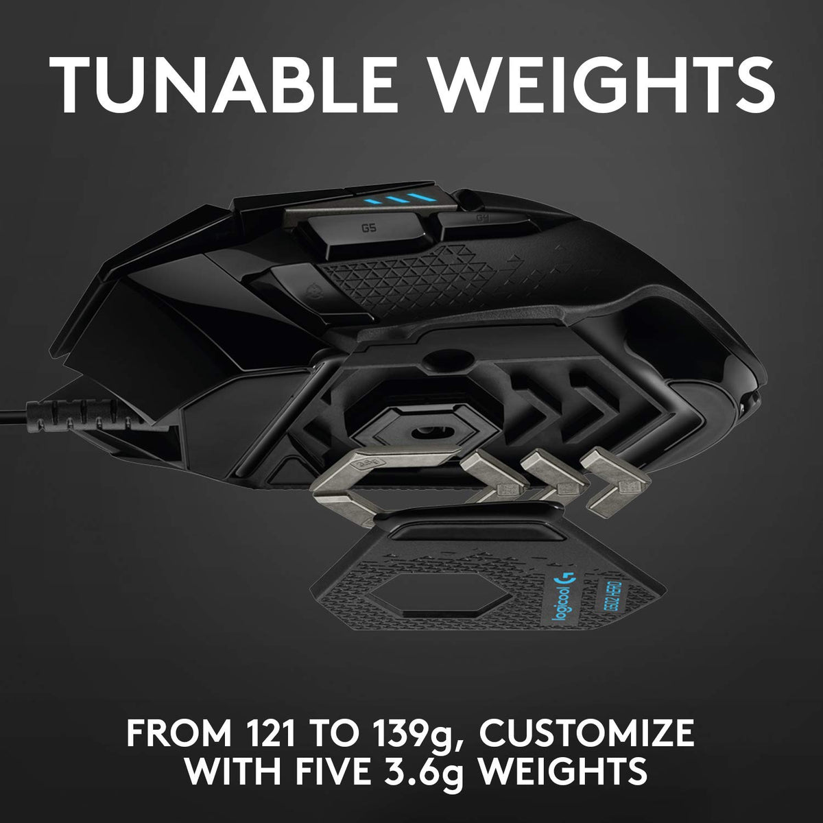 Logitech G502 HERO High Performance Wired Gaming Mouse, HERO 25K Sensor, 25,600 DPI, RGB, Adjustable Weights, 11 Buttons, On-Board Memory, PC/Mac