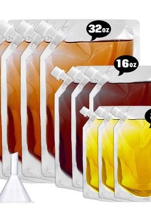 Cruise Liquor Flask Kit for Travel,Concealable and Reusable Rum Runner Alcohol Juice Travel Plastic Flasks Liquor Bags for Sneak Drink 4 x 32 oz  3 x 16 oz  3 x 8 oz  funnel