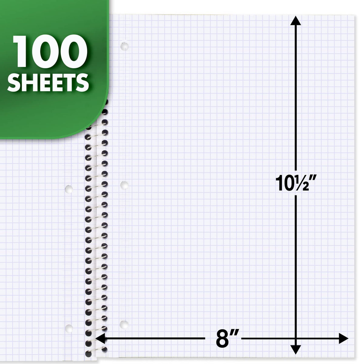 Mead Spiral Notebook, 1 Subject, Graph Ruled Paper, 7-1/2" x 10-1/2", 100 Sheets, Green (05676AC5)