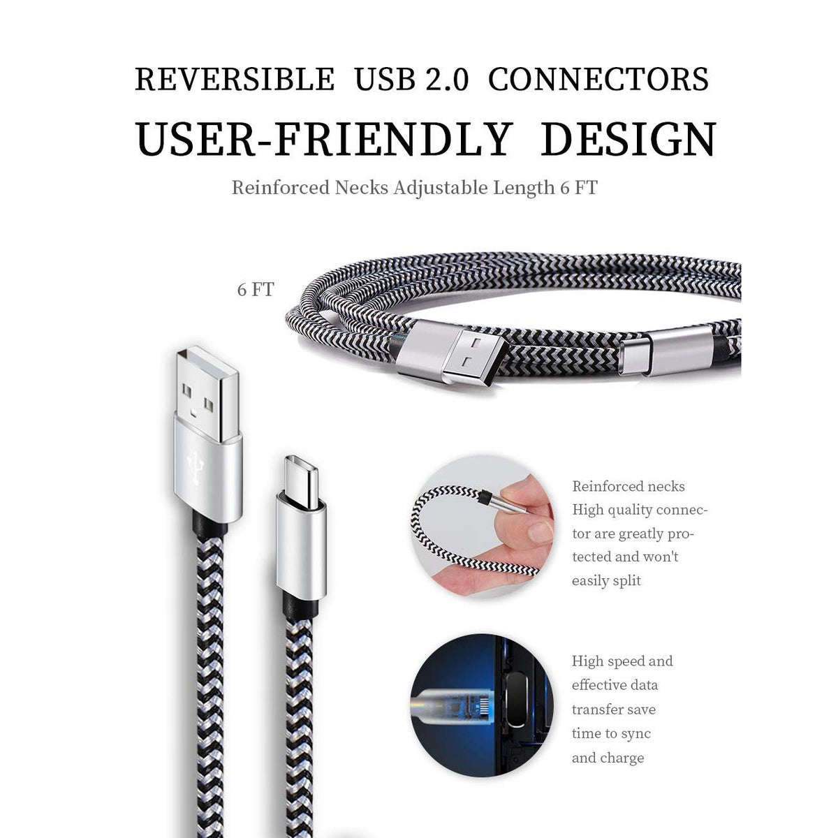 Teeind USB Type C Cable Fast Charging, Tpc001 5 Pack(6Ft 3A) Braided C Charger Cables Compatible with Samsung S10e/note 9/s10/s9/s8 Plus/A80/A50/A20