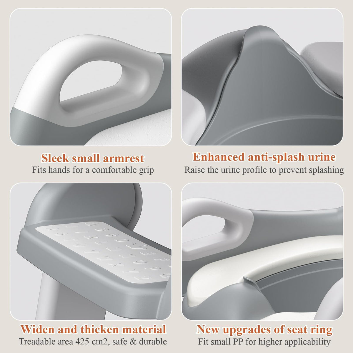 TuckInn Potty Training Seat, Toddler Toilet Seat for Little Boys Girls, Potty Training Toilet with Urinals, Toddler Step Stool Ladder and Splash Guard (Gray)