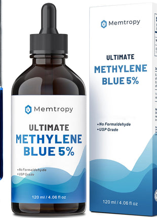 Methylene Blue Pharmaceutical Grade 4.06 fl oz (120 mL), 99% Purity Supplement for Humans, Formaldehyde-Free, Alcohol-Free, Glass Bottle