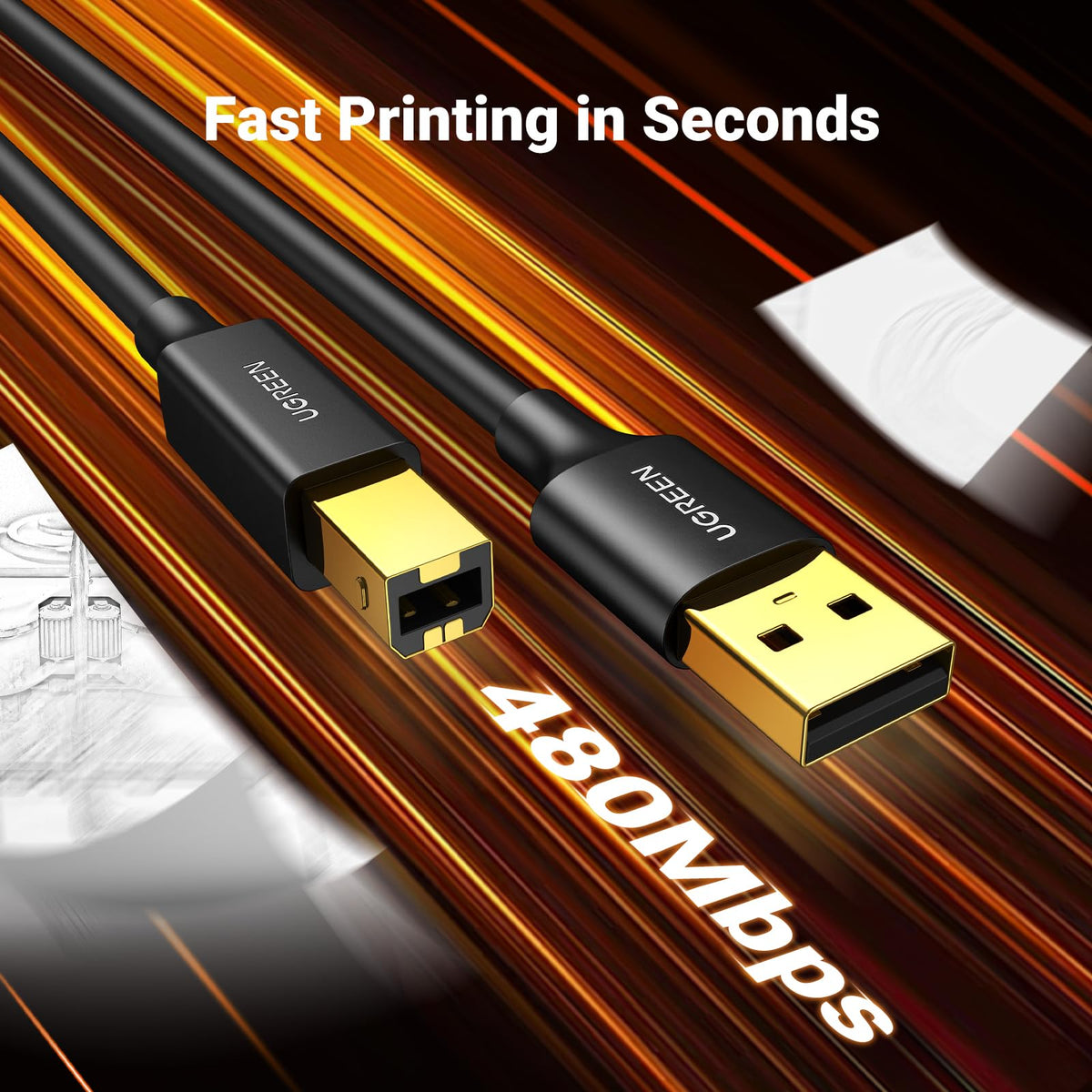 UGREEN USB A to USB B Printer Cable 5ft - High-Speed for HP, Canon, Brother, Samsung, Dell, Epson, Lexmark, Xerox, and More