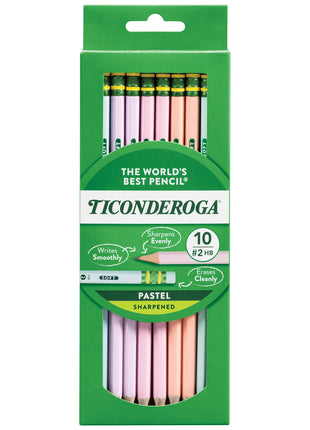 Ticonderoga® Pastel Pencils, #2 Soft, Assorted Colors, Pack of 10 Pencils