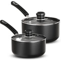 Utopia Kitchen Nonstick Saucepan Set, Cooking Pots with Lids, 1 Quart and 2 Quarts Multipurpose Kitchen Small Pots for Cooking Nonstick With Lids, 1 qt & 2 qt Set, Grey & Black