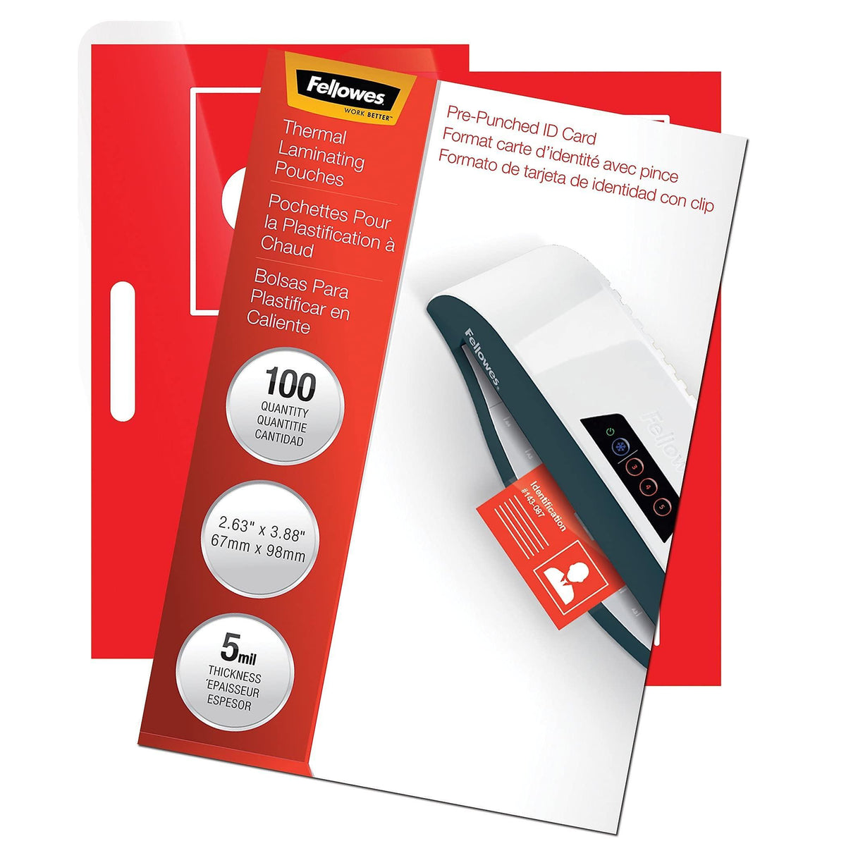 Fellowes Hot Laminating Pouches, ID Tag, Punched, 5 mil, 100 Pack (52016)