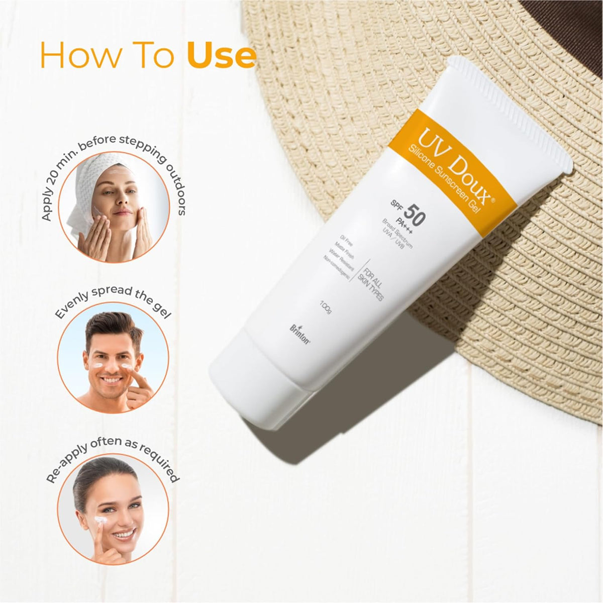 Brinton Healthcare UvDoux Face & Body Sunscreen gel with SPF 50 PA+++ in Matte Finish and Oil Free Formula| Water Resistant Sunscreen| Protection against UVA/UVB Rays (100 GM)