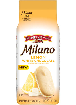 Pepperidge Farm Milano White Chocolate Lemon Flavored Cookies, 7 Oz Bag