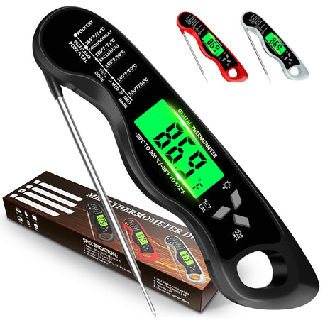 Meat Thermometer Digital,IP67 Waterproof Cooking Thermometer with Backlight, Calibration & Hold Function,Food Thermometer for Cooking,Outdoor Grilling