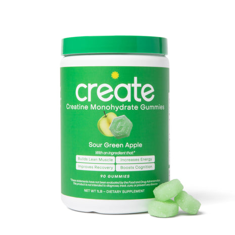 Creatine Monohydrate Gummies for Men & Women   Boost Focus, Strength, and Endurance, Anti Melting Formula, Vegan, Gluten Free, Non GMO, 1.5 Gram Creatine per Gummy (Sour Green Apple, 90 ct)