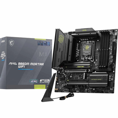 MSI MAG B860M Mortar WiFi Motherboard, mATX - Supports Intel Core Ultra Processors (Series 2), LGA 1851 - DDR5 Memory Boost 9200+ MT/s OC, 1 x PCIe 5.0 x16, 1 x M.2 Gen5, 5G LAN, Wi-Fi 7