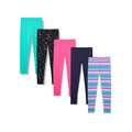 Amazon Essentials Girls' Leggings, Pack of 5, Aqua Green/Black Stars/Navy/Pink/Stripe, Medium
