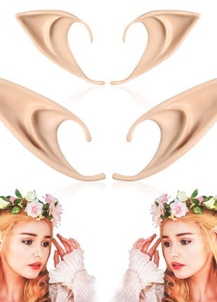 FRESHME Fairy Pixie Elf Ears - Short and Long Style Cosplay Pointed Silicone Ears Halloween Costume Renaissance Accessories Vampire Ears Christmas Dress Up Makeup Party Fairycore Accessories