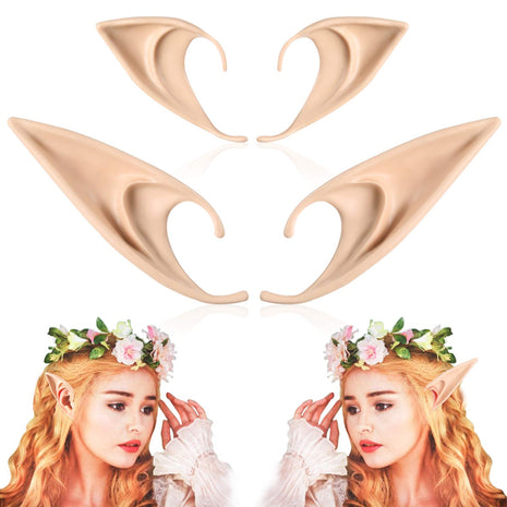FRESHME Fairy Pixie Elf Ears - Short and Long Style Cosplay Pointed Silicone Ears Halloween Costume Renaissance Accessories Vampire Ears Christmas Dress Up Makeup Party Fairycore Accessories